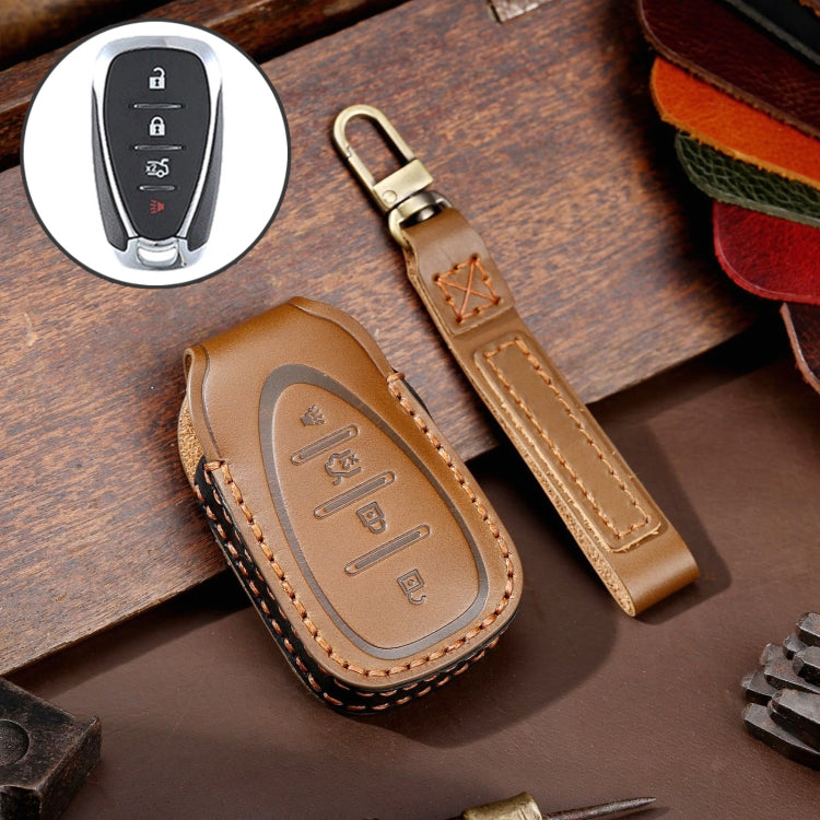 For Chevrolet 4-button Hallmo Car Cowhide Leather Key Protective Cover Key Case