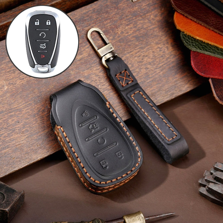 For Chevrolet 5-button Hallmo Car Cowhide Leather Key Protective Cover Key Case