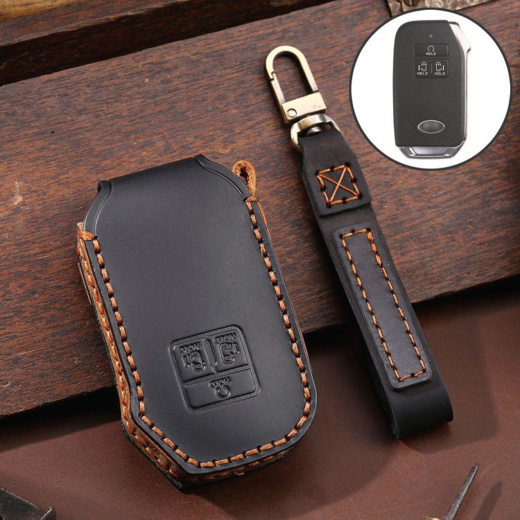 For KIA Carnival EX / SX Hallmo Car Cowhide Leather Key Protective Cover Key Case