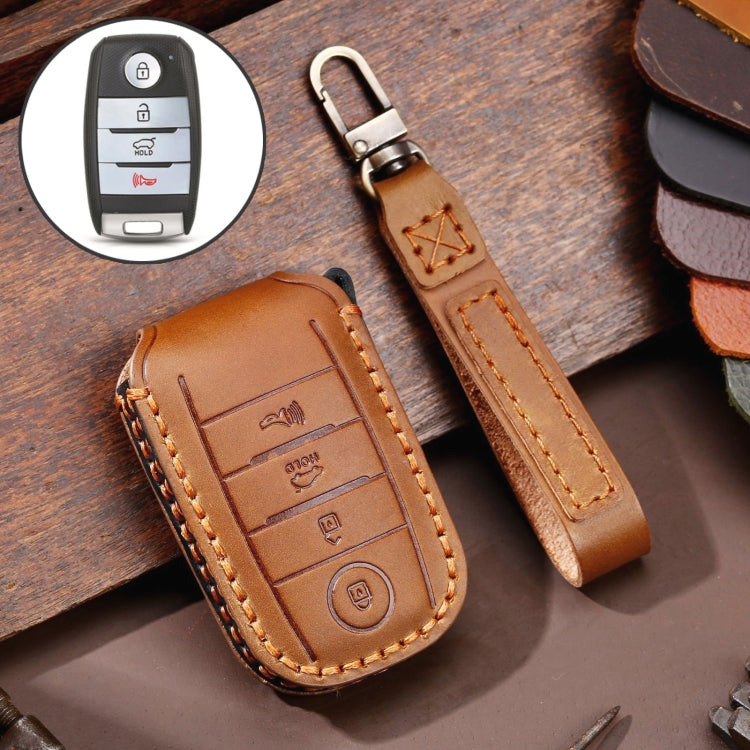 For Kia C133 4-button Hallmo Car Cowhide Leather Key Protective Cover Key Case