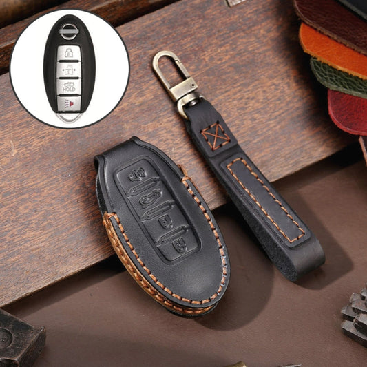 For Nissan 4-button Horn Hallmo Car Cowhide Leather Key Protective Cover Key Case