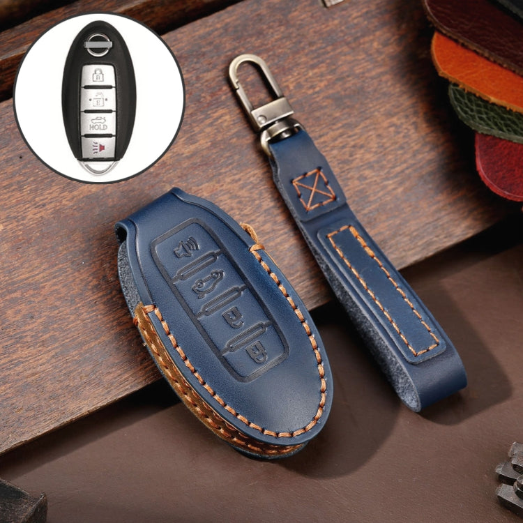 For Nissan 4-button Horn Hallmo Car Cowhide Leather Key Protective Cover Key Case