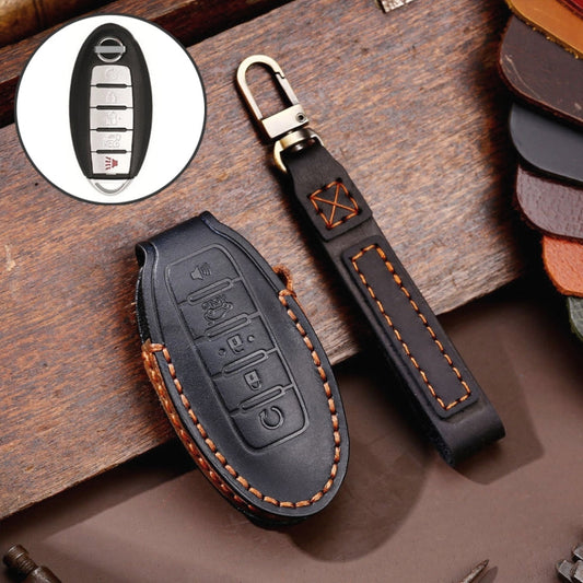 For Nissan 5-button Horn Hallmo Car Cowhide Leather Key Protective Cover Key Case