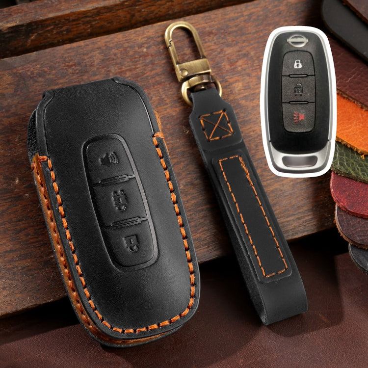 For Nissan Teana / Ariya 3-button Horn Hallmo Car Cowhide Leather Key Protective Cover Key Case