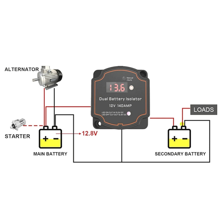 IP68 12V 140A Car Yacht RV Smart Dual Battery Isolation Controller VSR Digital Display Voltmeter ÎҵÄÉ̵ê