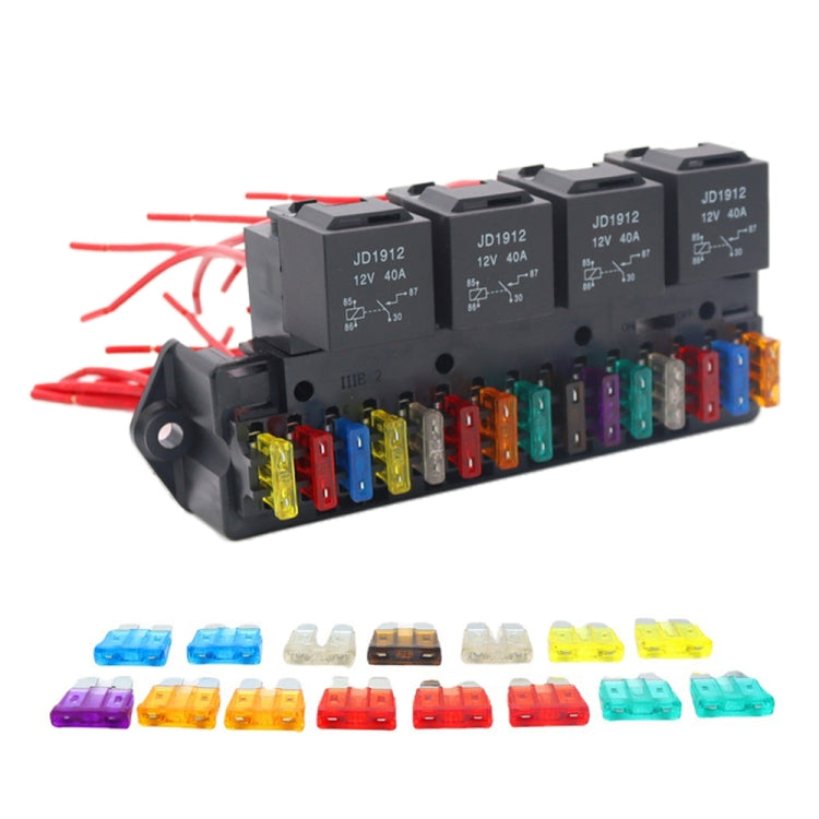 Car 15-way Fuse Box with 4-way 12V 40A Relay