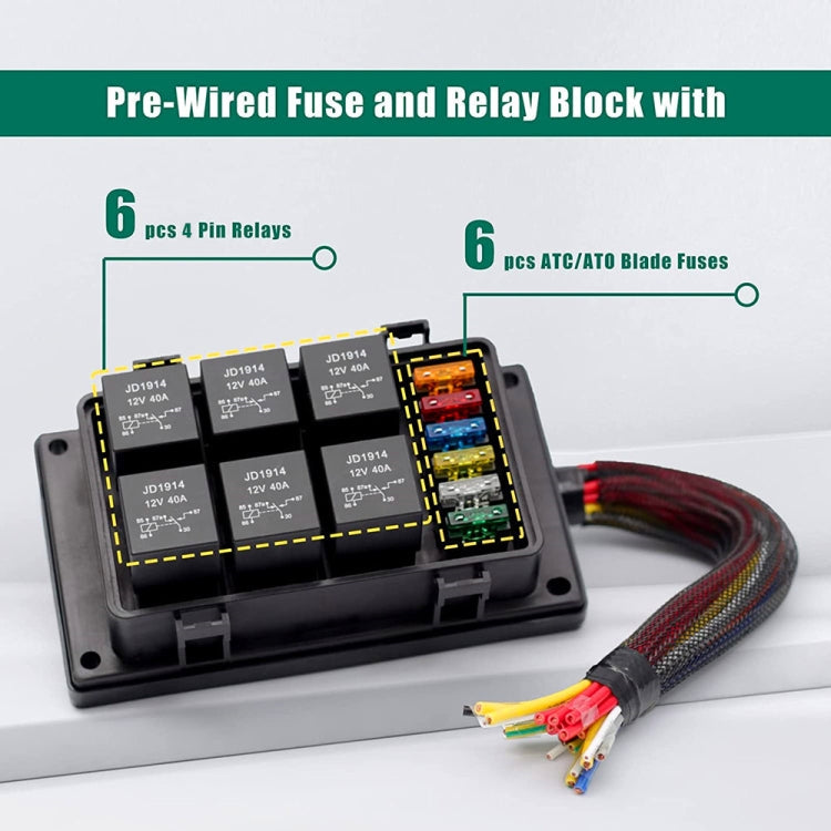 12V 4 Pin Car 6 Slots Waterproof Relay Fuse Box with Cable