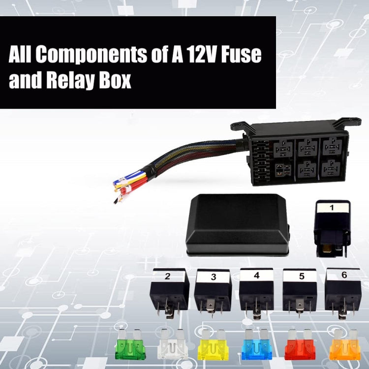 12V 5 Pin Car 6 Slots Waterproof Relay Fuse Box with Cable