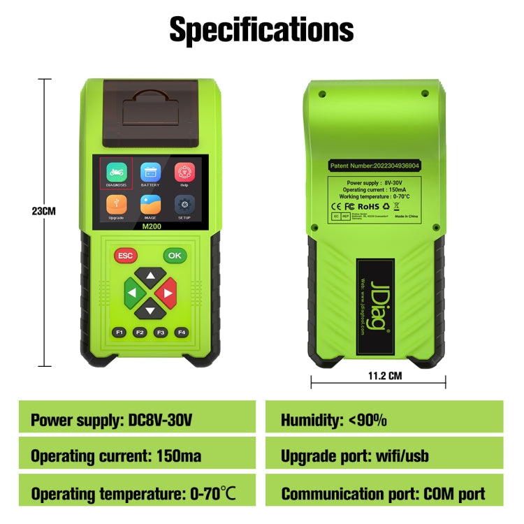 JDiag M200 8V-30V OBD Motorcycles Diagnostic Instrument with Data Printing