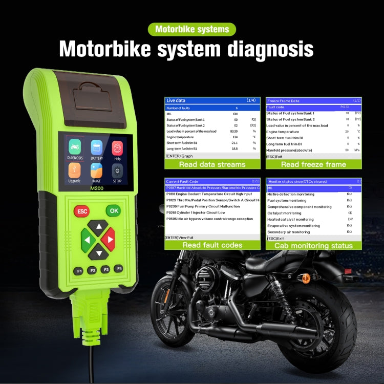 JDiag M200 8V-30V OBD Motorcycles Diagnostic Instrument with Data Printing