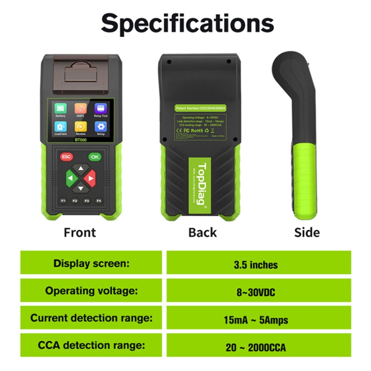 JDiag BT500 12-24V Car Battery Intelligent Analyzer Diagnostic Instrument with Printer