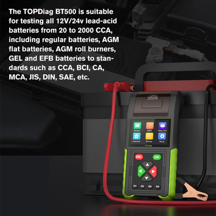 JDiag BT500 12-24V Car Battery Intelligent Analyzer Diagnostic Instrument with Printer