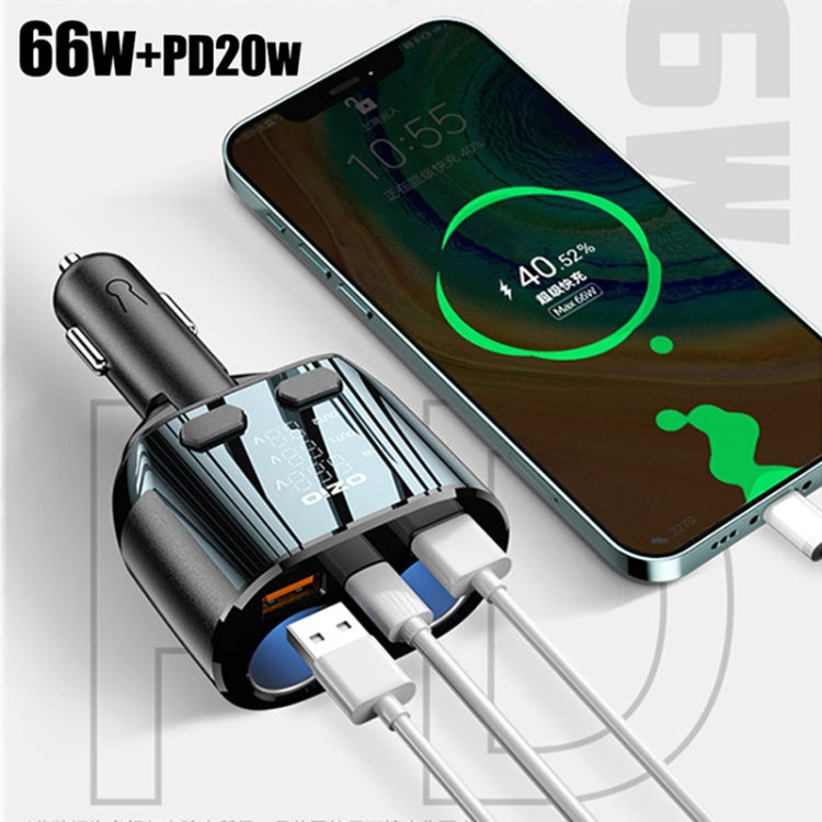 Ozio CL48TC 66W PD 20W + USB Dual Port Multi-function Car Charger with Dual Cigarette Lighters