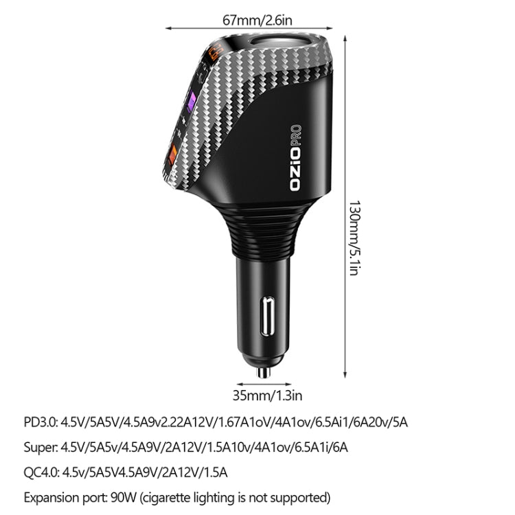 DY68TC 278W PD3.0 100W + Dual USB 66W+22.5W Carbon Fiber Pattern Car Charger