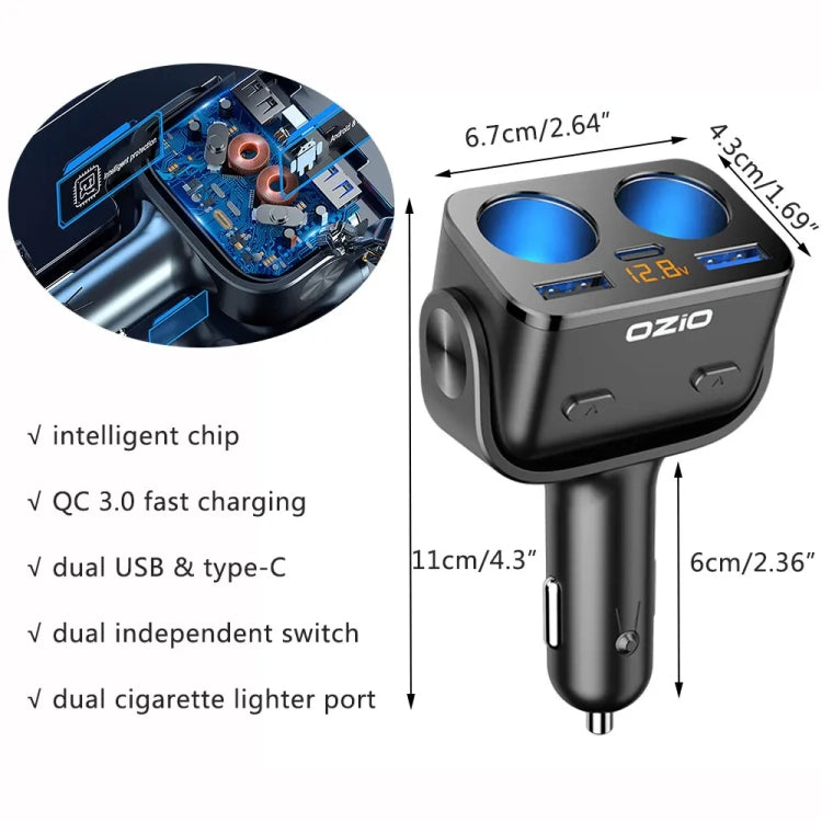 Y48TC QC3.0 + Type-C Dual Port Fast Charging Multi-function Car Charger Cigarette Lighter