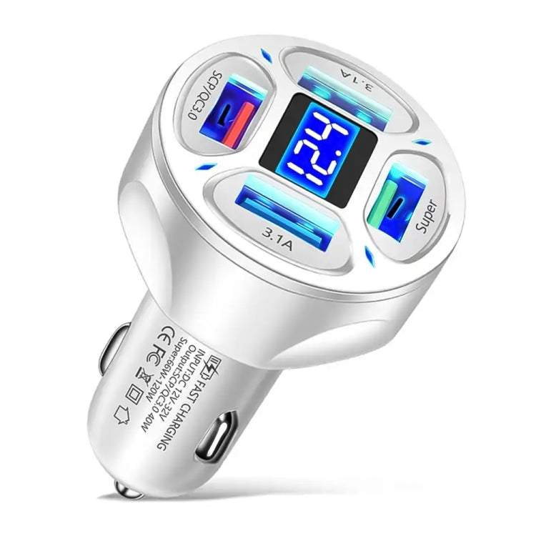 66W 4 in 1 Digital Display Fast Charging Car Charger with Voltmeter