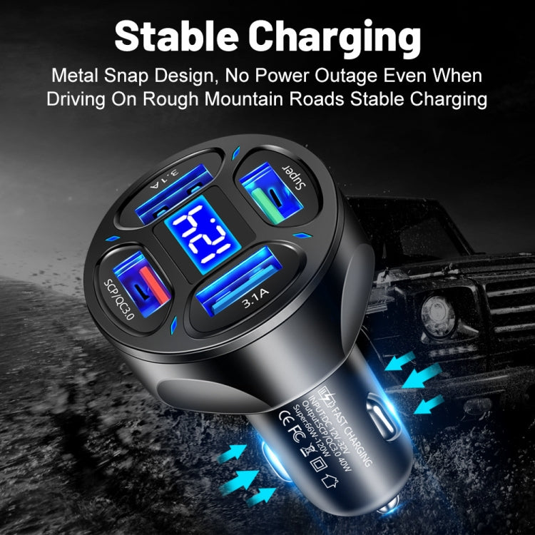 66W 4 in 1 Digital Display Fast Charging Car Charger with Voltmeter