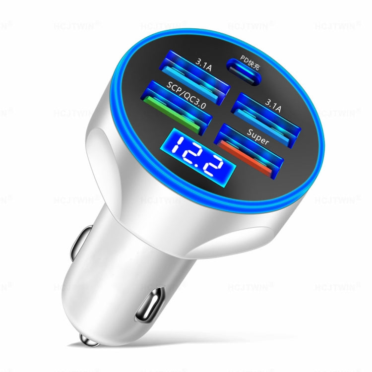 WGS-G37 5 in 1 Digital Display Super Fast Charging Car Charger with Voltmeter