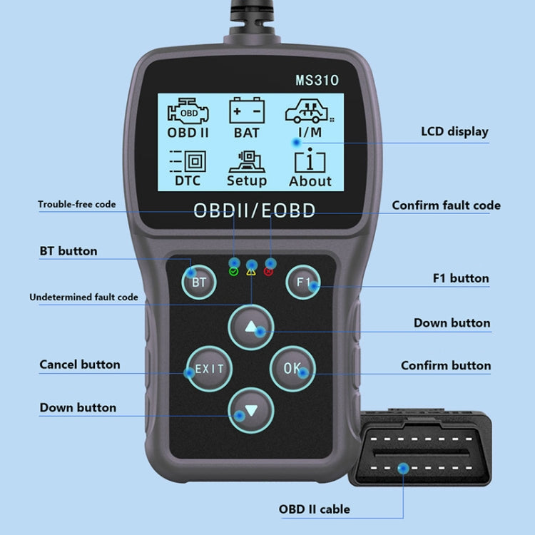 MS310 LCD Screen Car Battery Tester ODB2 Fault Detector