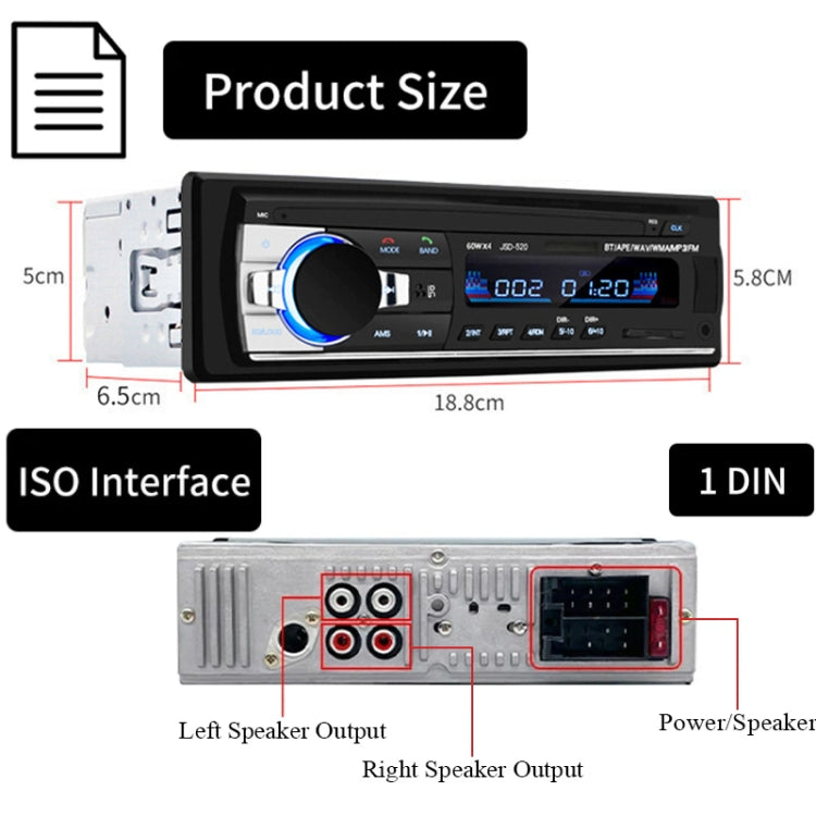 JSD-520 Car Stereo Radio MP3 Audio Player Support Bluetooth Hand-free Calling / FM / USB / SD, EU Plug Version ÎҵÄÉ̵ê