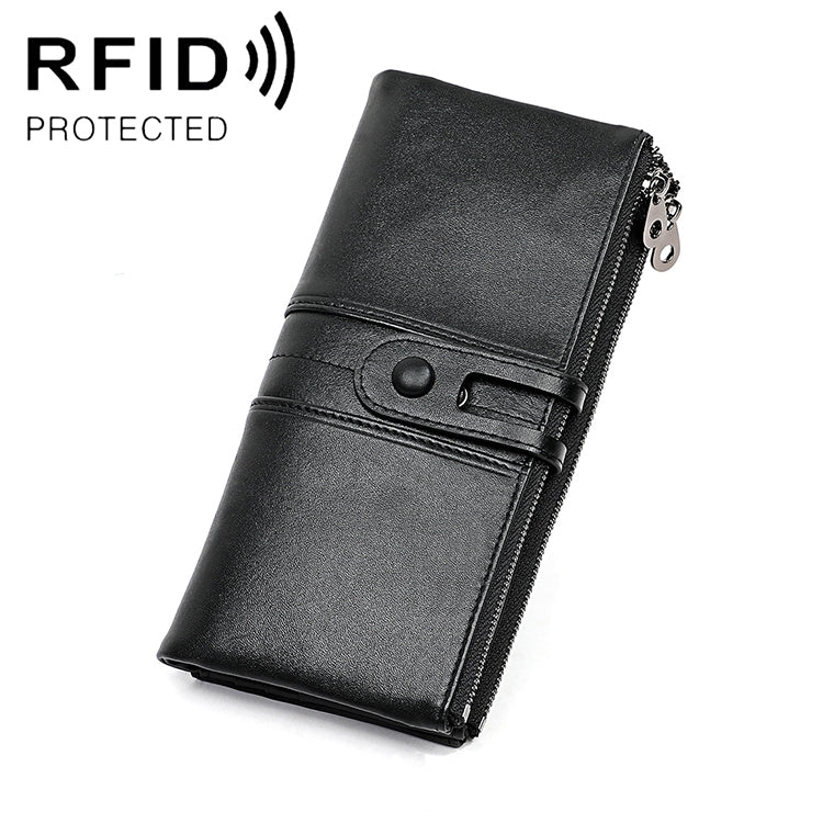 3520 Long Cowhide Leather Folding Anti-magnetic RFID Wallet for Ladies, with Card Slots My Store