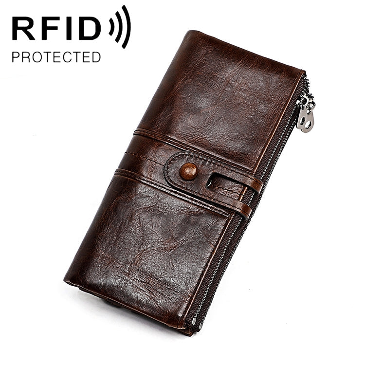 3520 Long Cowhide Leather Folding Anti-magnetic RFID Wallet for Ladies, with Card Slots My Store