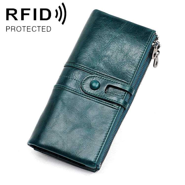 3520 Long Cowhide Leather Folding Anti-magnetic RFID Wallet for Ladies, with Card Slots My Store