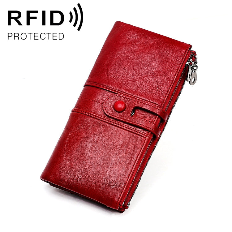 3520 Long Cowhide Leather Folding Anti-magnetic RFID Wallet for Ladies, with Card Slots My Store