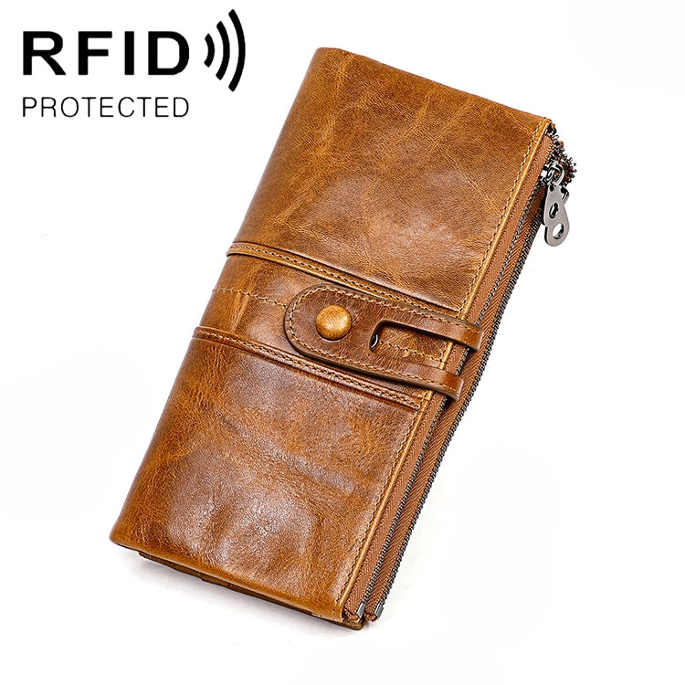 3520 Long Cowhide Leather Folding Anti-magnetic RFID Wallet for Ladies, with Card Slots My Store