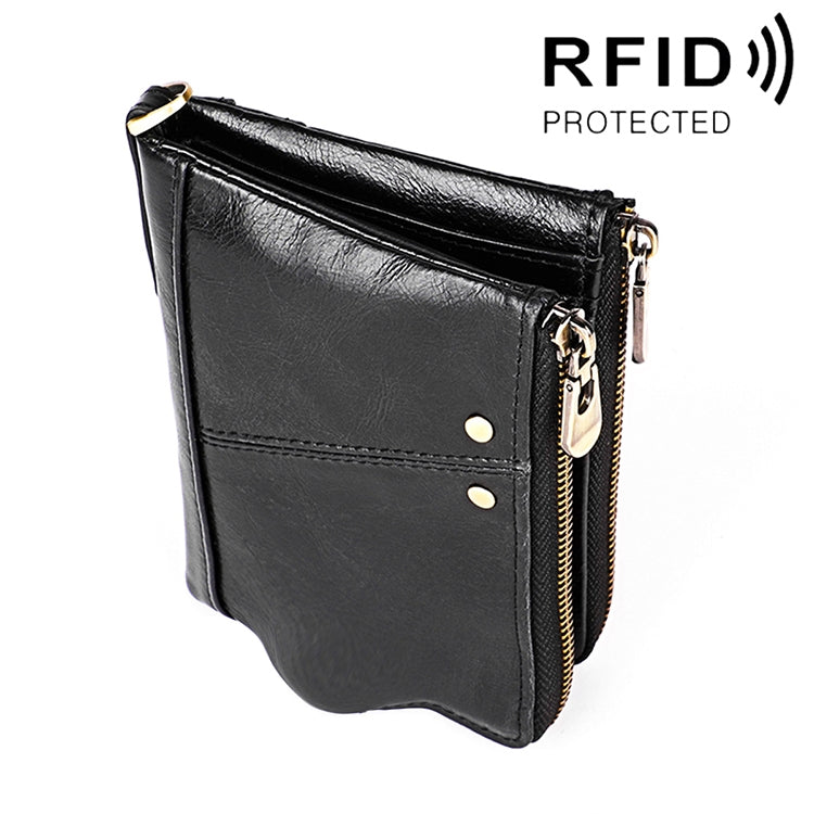 3533 Long Crazy Horse Texture Cowhide Leather Folding Anti-magnetic RFID Wallet Clutch Bag for Men, with Card Slots My Store