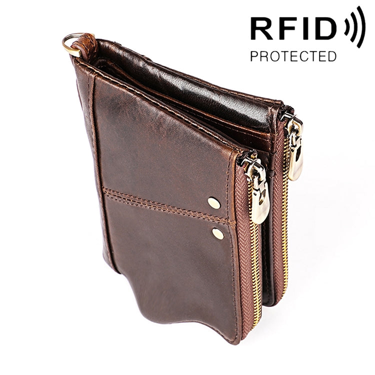 3533 Long Crazy Horse Texture Cowhide Leather Folding Anti-magnetic RFID Wallet Clutch Bag for Men, with Card Slots My Store