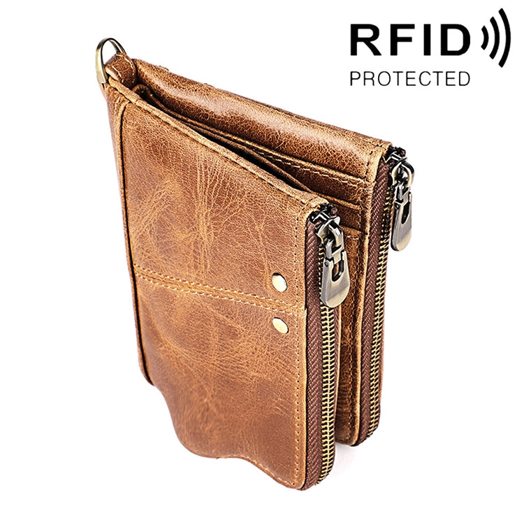 3533 Long Crazy Horse Texture Cowhide Leather Folding Anti-magnetic RFID Wallet Clutch Bag for Men, with Card Slots My Store