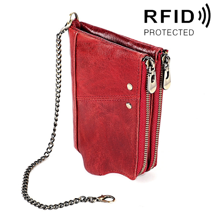 LT3533 Long Crazy Horse Texture Cowhide Leather Folding Anti-magnetic RFID Wallet Clutch Bag for Men, with Card Slots & Shoulder Strap