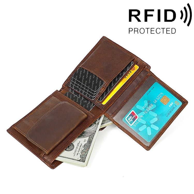 8020 Horizontal Retro Crazy Horse Texture Leather Anti-magnetic RFID Wallet Clutch Bag for Men, with Card Slots My Store