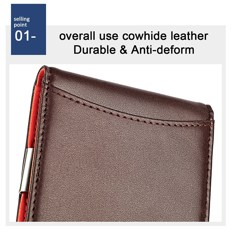 9606 Cowhide Leather Anti-magnetic RFID Multiple Card Slots Wallet for Men, with Zipper Bag