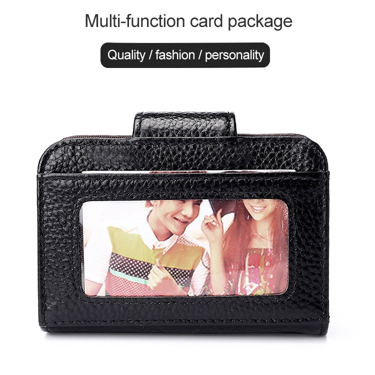 KB188 Horizontal Cowhide Leather Organ Shape Multiple Card Slots Anti-magnetic RFID Wallet for Ladies, with Transparent Window