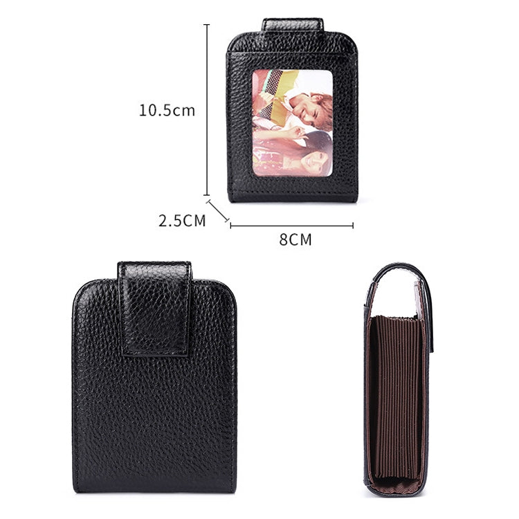 KB189 Vertical Cowhide Leather Organ Shape Multiple Card Slots Anti-magnetic RFID Wallet for Ladies, with Transparent Window My Store