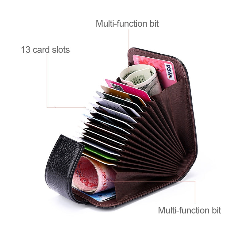 KB189 Vertical Cowhide Leather Organ Shape Multiple Card Slots Anti-magnetic RFID Wallet for Ladies, with Transparent Window My Store