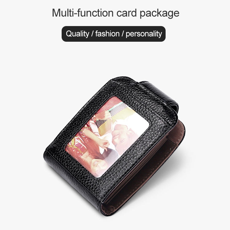 KB189 Vertical Cowhide Leather Organ Shape Multiple Card Slots Anti-magnetic RFID Wallet for Ladies, with Transparent Window My Store