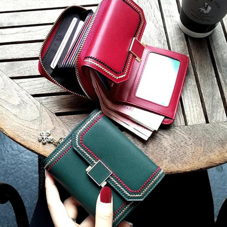 KB190 Cover Type Snap Button Cowhide Leather Organ Shape Multiple Card Slots Anti-magnetic RFID Wallet for Ladies My Store