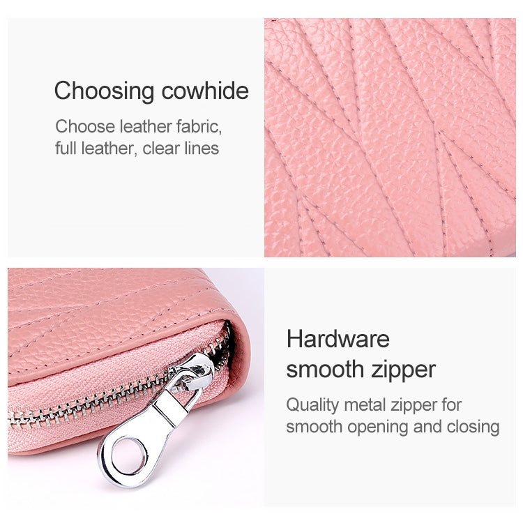 KB191 Zipper Cowhide Leather Organ Shape Multiple Card Slots Anti-magnetic RFID Wallet Clutch Bag for Ladies My Store