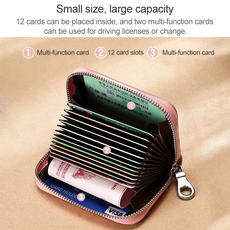 KB191 Zipper Cowhide Leather Organ Shape Multiple Card Slots Anti-magnetic RFID Wallet Clutch Bag for Ladies My Store