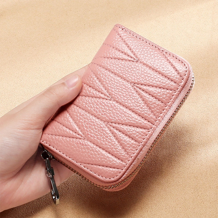 KB191 Zipper Cowhide Leather Organ Shape Multiple Card Slots Anti-magnetic RFID Wallet Clutch Bag for Ladies My Store