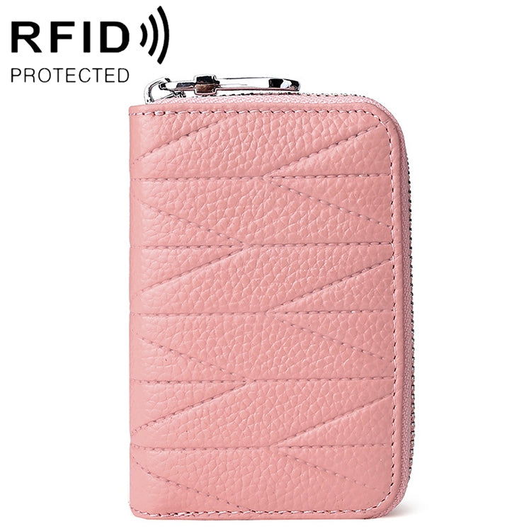 KB191 Zipper Cowhide Leather Organ Shape Multiple Card Slots Anti-magnetic RFID Wallet Clutch Bag for Ladies My Store