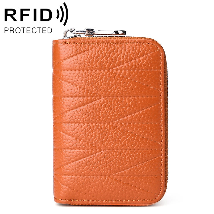 KB191 Zipper Cowhide Leather Organ Shape Multiple Card Slots Anti-magnetic RFID Wallet Clutch Bag for Ladies My Store