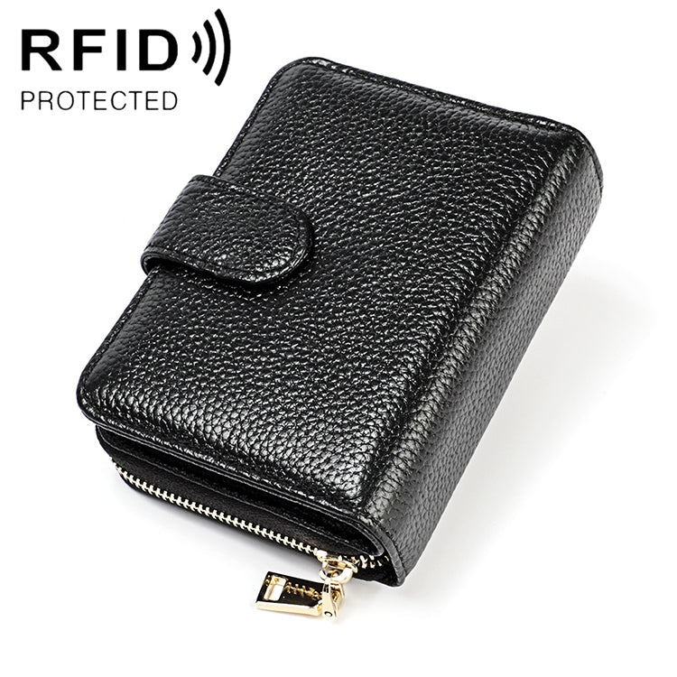 KB192 Buckle Zipper Cowhide Leather Organ Shape Multiple Card Slots Anti-magnetic RFID Wallet Clutch Bag for Men My Store