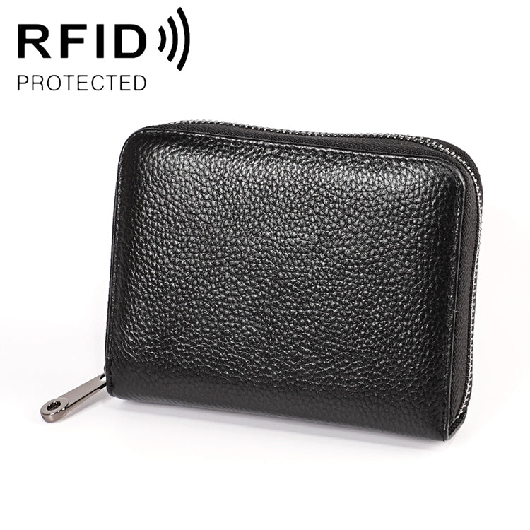 KB195 Zipper Cowhide Leather Double Row Organ Shape Multiple Card Slots Anti-magnetic RFID Wallet Clutch Bag for Ladies My Store