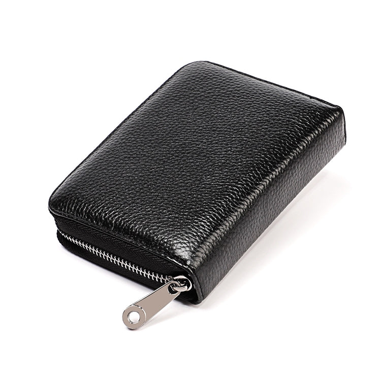 KB195 Zipper Cowhide Leather Double Row Organ Shape Multiple Card Slots Anti-magnetic RFID Wallet Clutch Bag for Ladies My Store