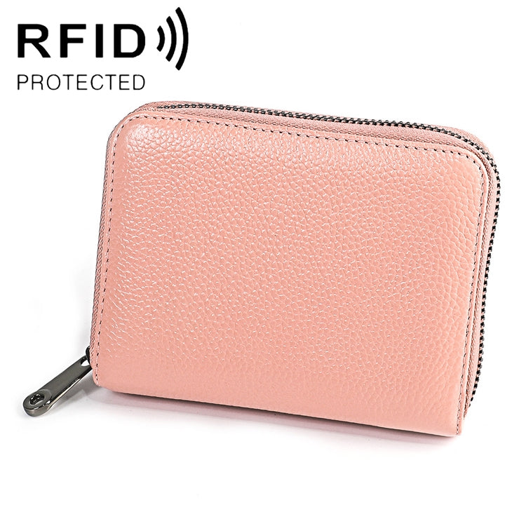 KB195 Zipper Cowhide Leather Double Row Organ Shape Multiple Card Slots Anti-magnetic RFID Wallet Clutch Bag for Ladies My Store