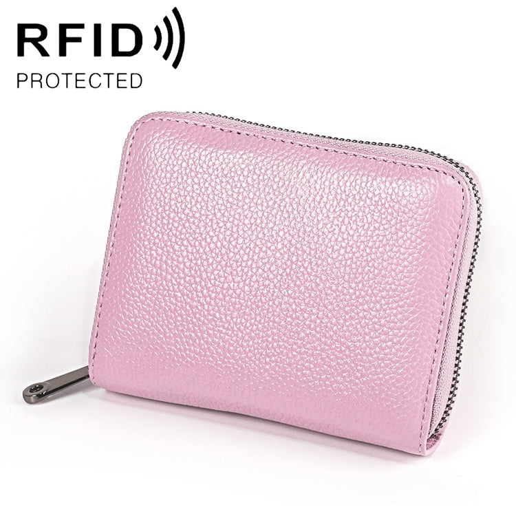 KB195 Zipper Cowhide Leather Double Row Organ Shape Multiple Card Slots Anti-magnetic RFID Wallet Clutch Bag for Ladies My Store